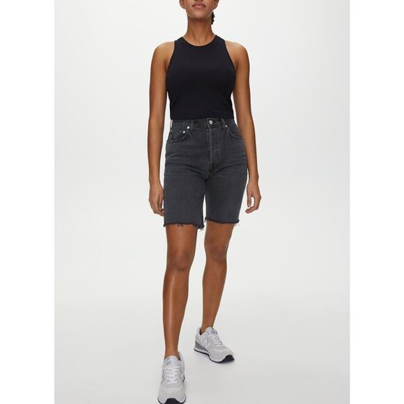 Agolde Sz 24 90s Pinch High Waisted Frayed Hem Denim Bermuda Long Shorts Black